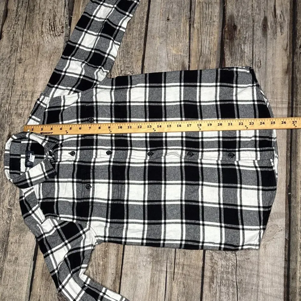 Place Black White Plaid Flannel Long Sleeve Button Up Shirt Boys XL